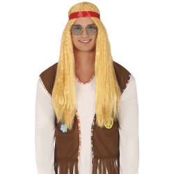 Pánska blond parochňa hippie s čelenkou